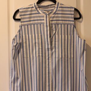Ann Taylor Blue & White Striped Sleeveless Blouse – Size L